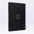 Bullet Journal A5 Nightsky Frontansicht mit Glitzer Stoffeinband und Goldprägung