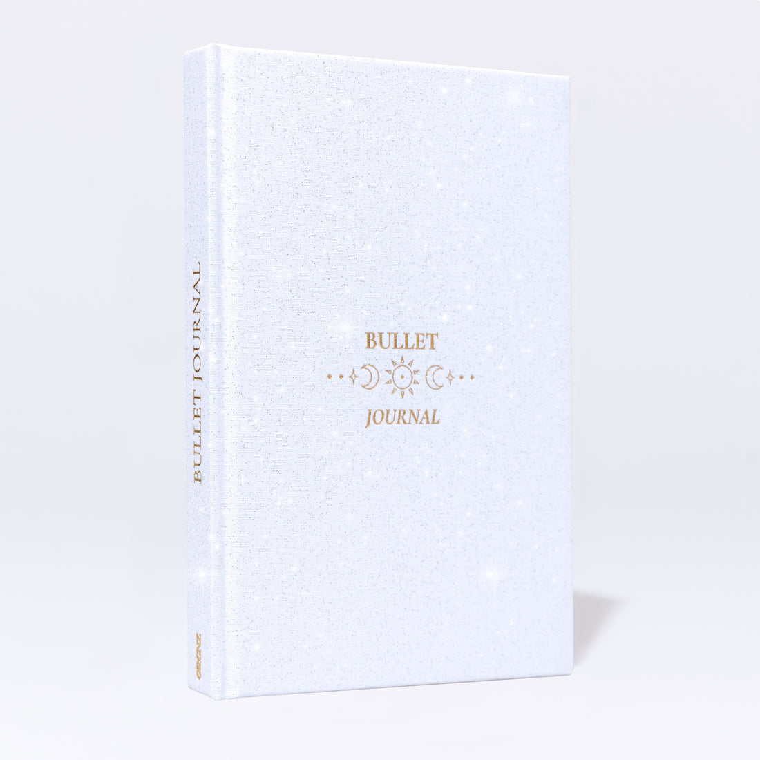 Bullet Journal A5 Snow Frontansicht mit Glitzer Stoffeinband und Goldprägung