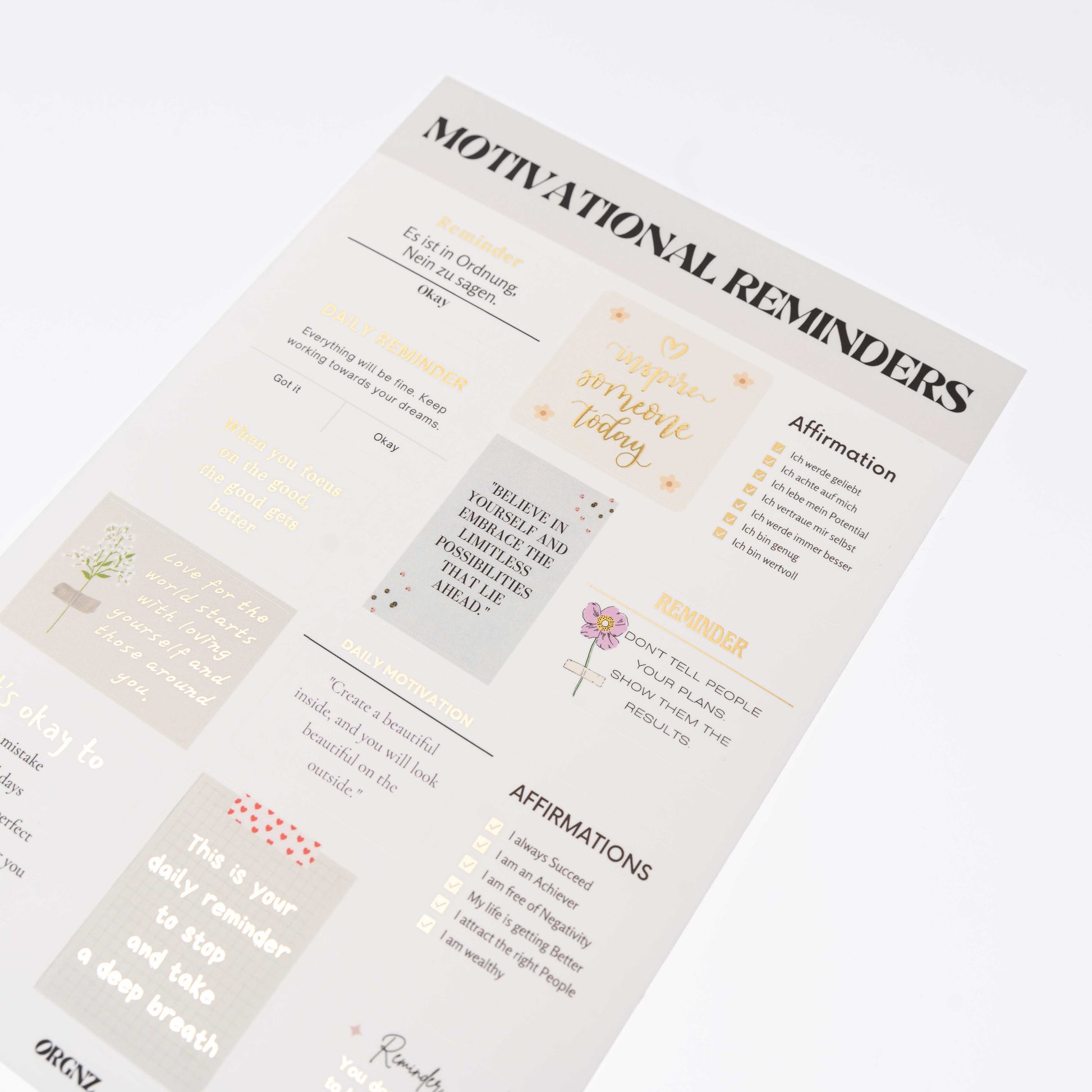 Sticker Set Detailaufnahme eines Sheets mit edlem Golddruck